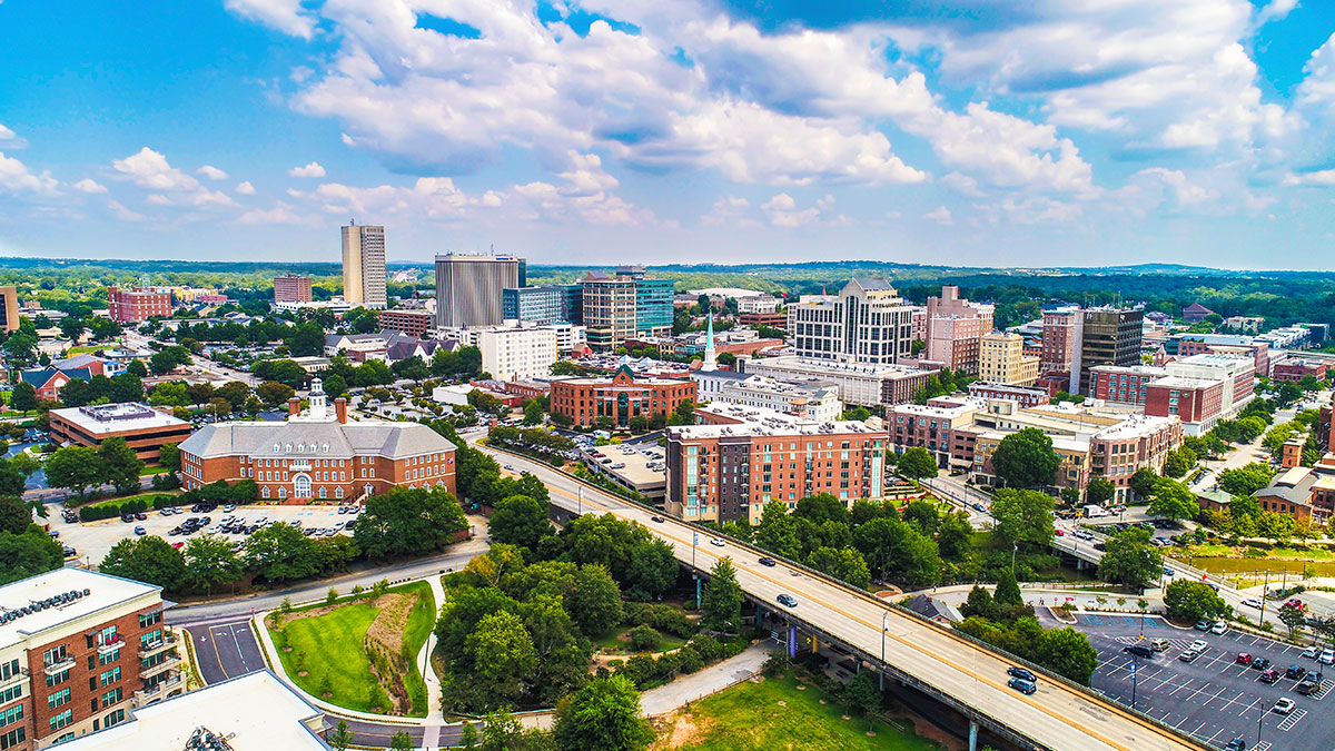 City skyline on a partly cloudy day