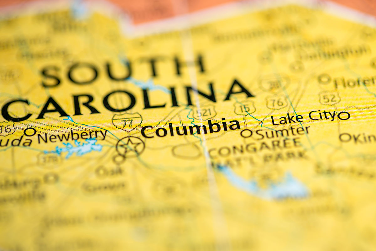 South Carolina map close-up