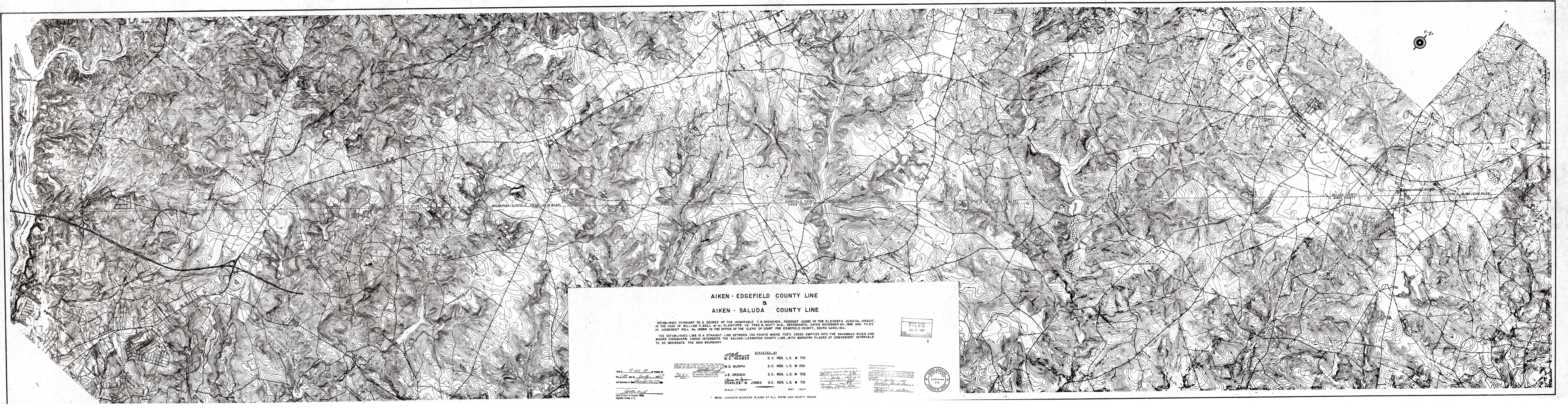 1967 Map of Aiken–Edgefield County Line & Aiken–Saluda County Line
