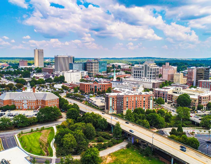 City skyline on a partly cloudy day