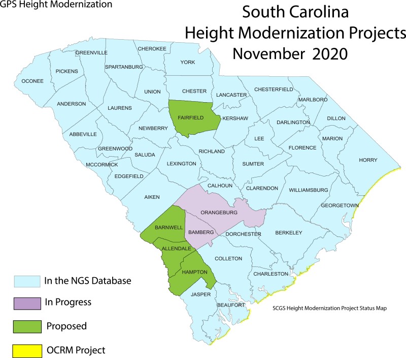 Title SCGS Height Modernization Project Status Map graphic